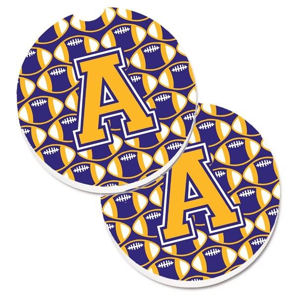 Carolines Treasures Letter A Football Purple and Gold Cup Holder Car Coaster, PK2 CJ1064-ACARC - main